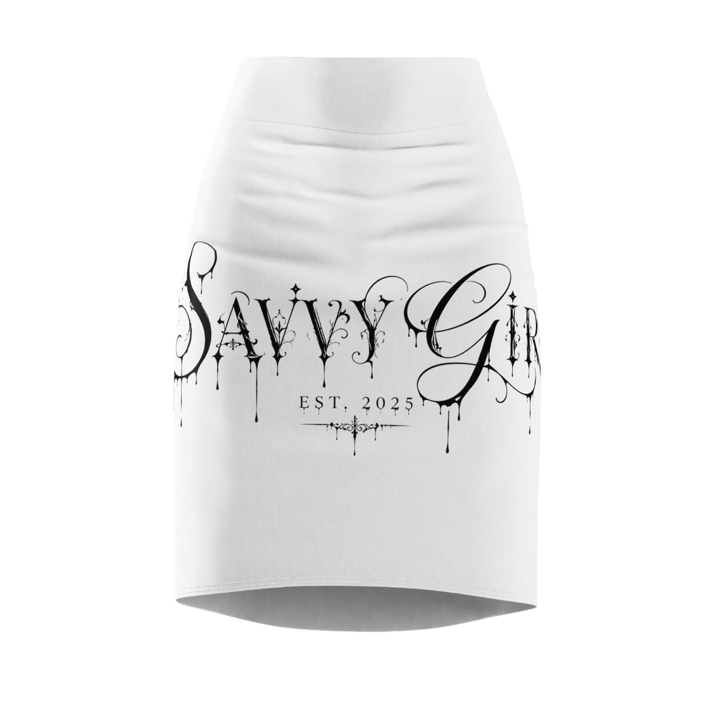 Savvy Girl Est. 2025 White Graphic Pencil Skirt