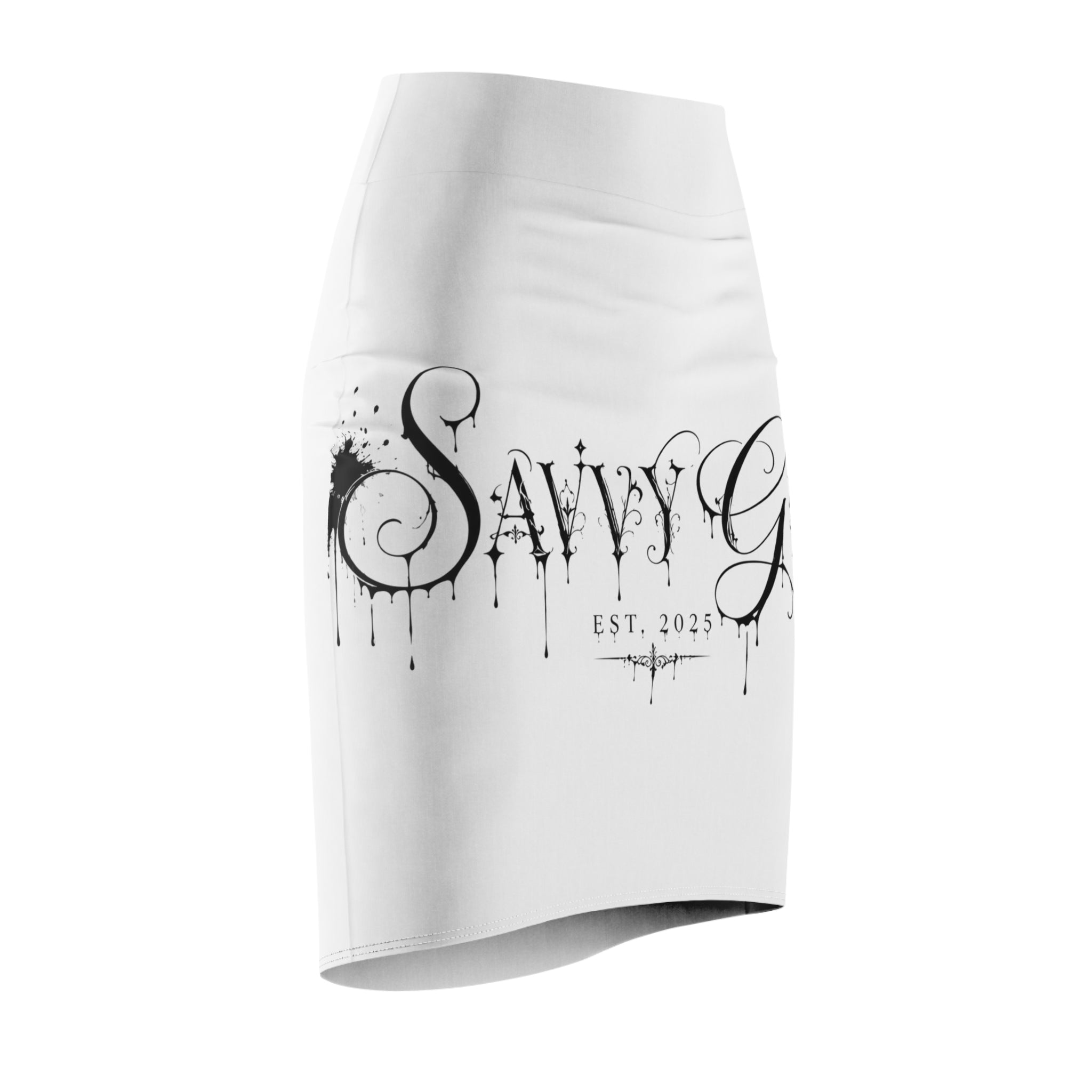 Savvy Girl Est. 2025 White Graphic Pencil Skirt