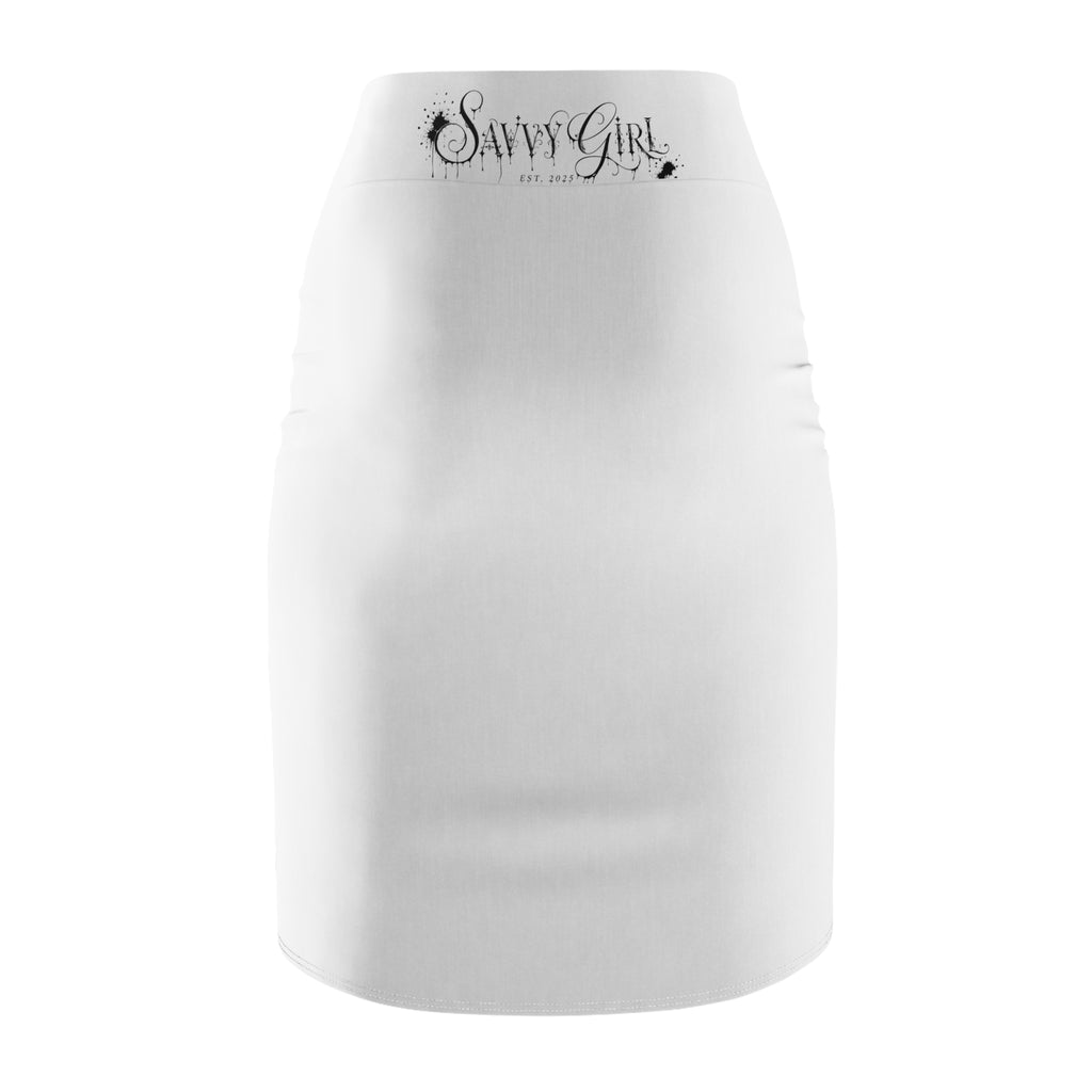 Savvy Girl Est. 2025 White Graphic Pencil Skirt