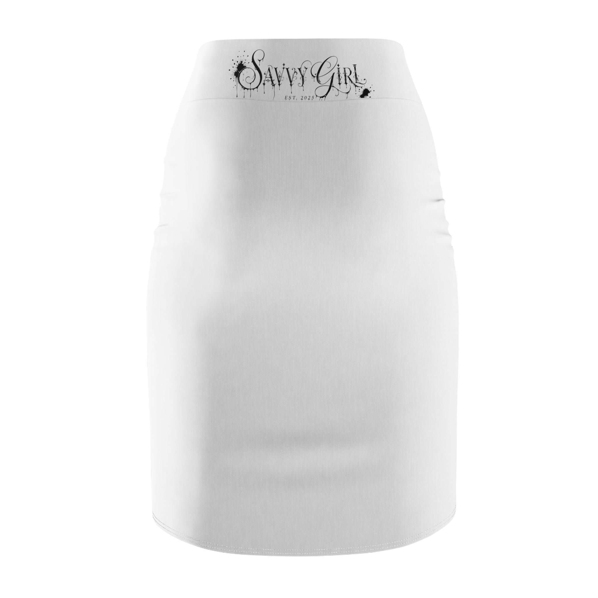 Savvy Girl Est. 2025 White Graphic Pencil Skirt