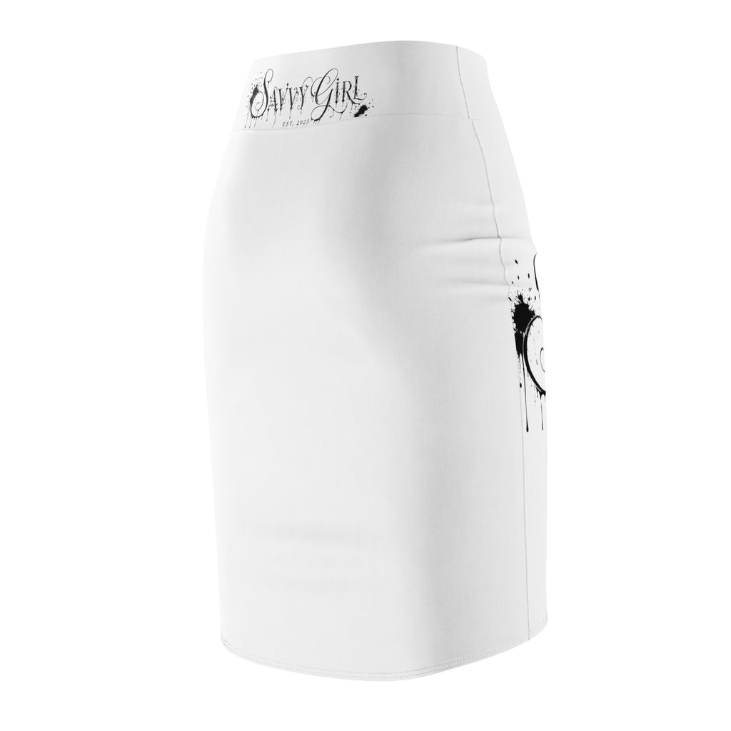 Savvy Girl Est. 2025 White Graphic Pencil Skirt