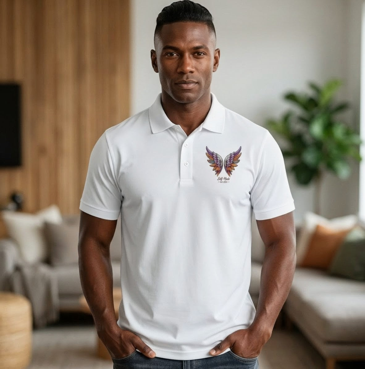 Polo Shirt — Colorful Butterfly Wings Chest Logo