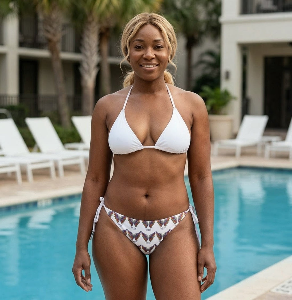 Triangle Bikini Swimsuit — Neutral Chevron Print