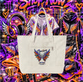 Embroidered Phoenix Wings Zippered Canvas Tote — Boho Festival Everyday Bag