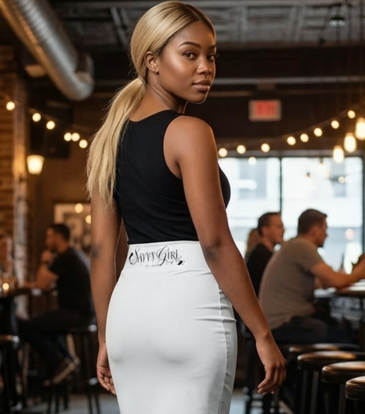 Savvy Girl Est. 2025 White Graphic Pencil Skirt