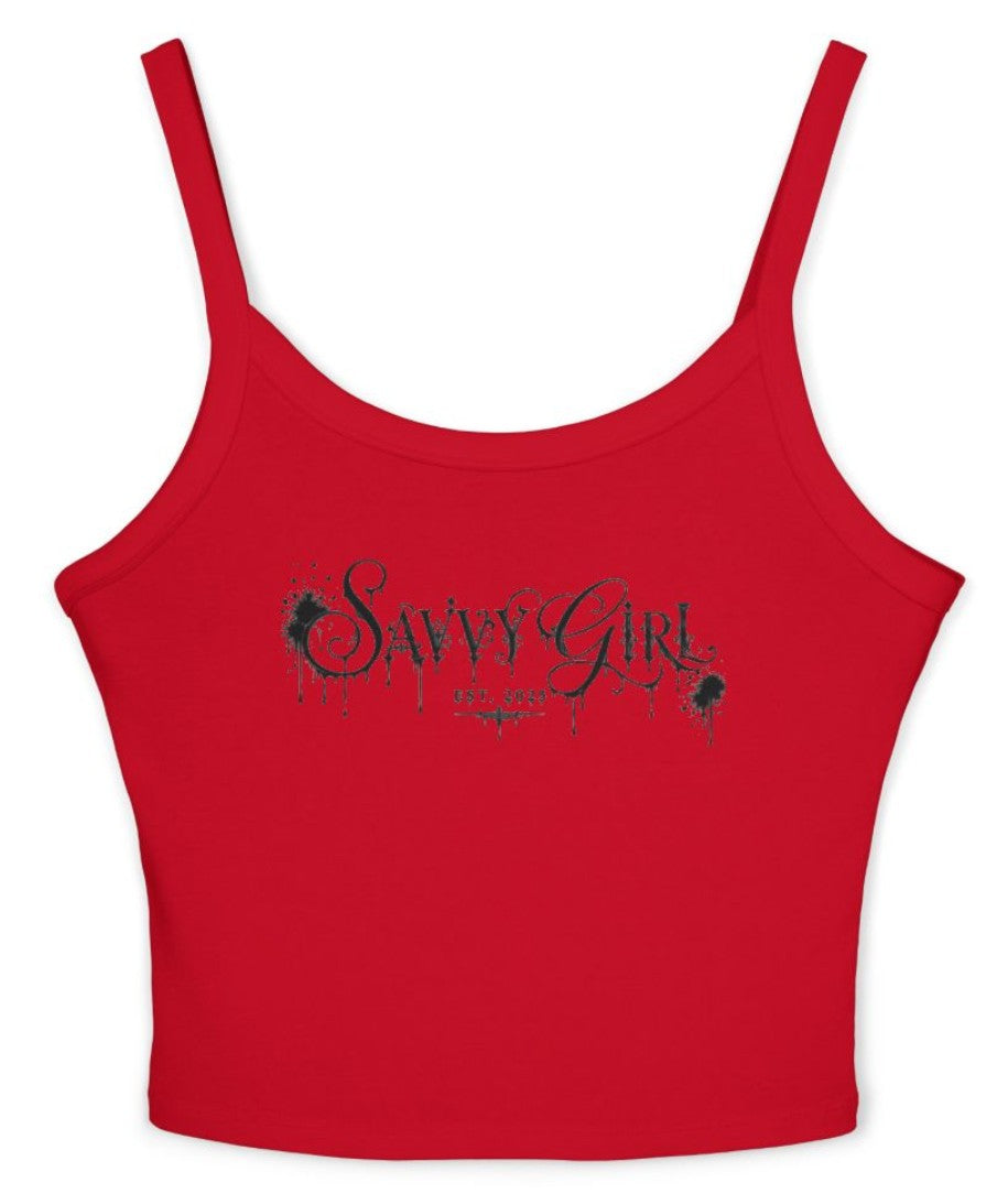 Savvy Girl Graffiti Crop Tank Top — Women's Spaghetti Strap Graphic Tank