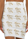Savvy Girl Gold Script Pencil Skirt — Mid‑Waist Patterned Women's Skirt