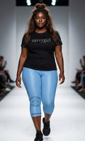 Savvy Girl Capri Leggings — Blue Crop Activewear with 'Savvy Girl' Logo