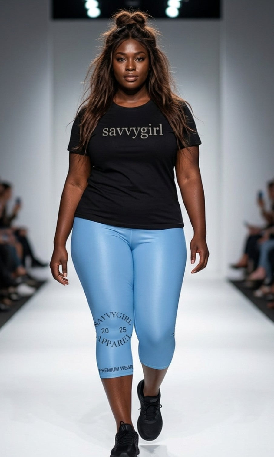 Savvy Girl Capri Leggings — Blue Crop Activewear with 'Savvy Girl' Logo