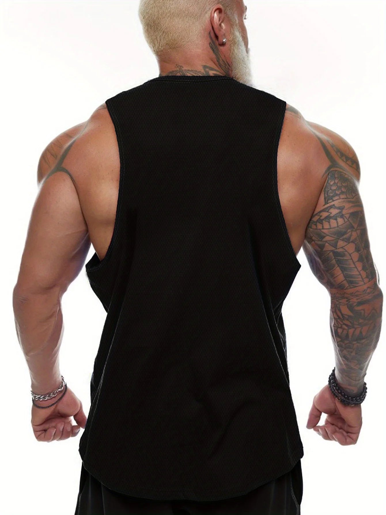 Men's Barbell Print Tank Top - Sleeveless breathable fitness shirt with weight training design on the back